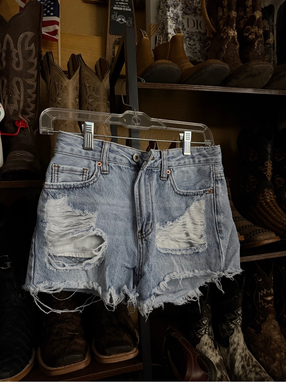 Denim Distressed High-Waist Women’s Shorts - Light Blue